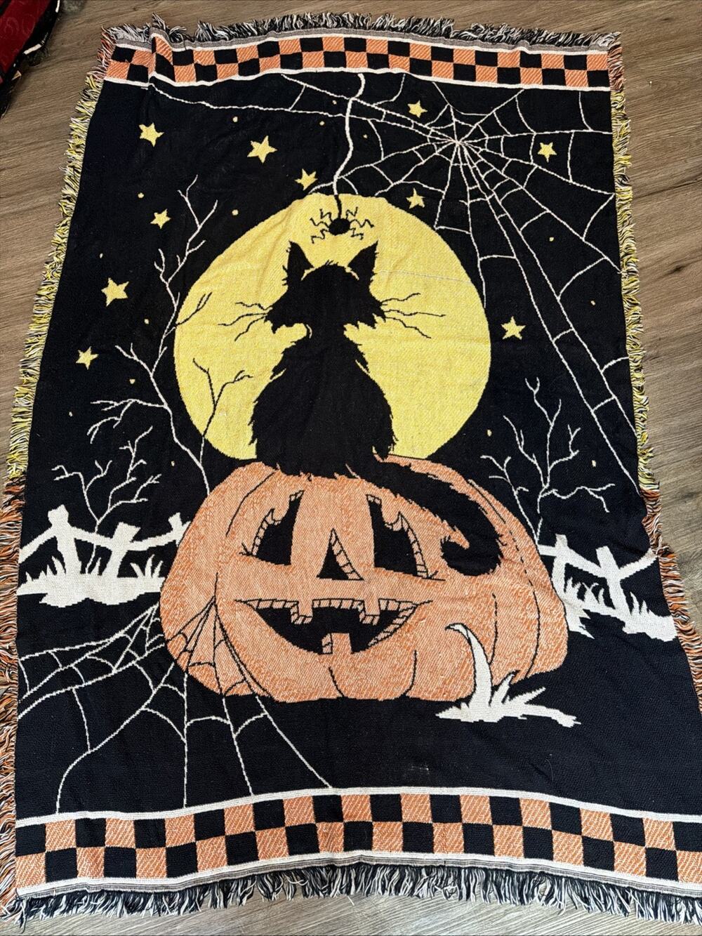 Halloween Black Cat Pumpkin Tapestry Autumn Fall Decor Blanket Throw 70x47